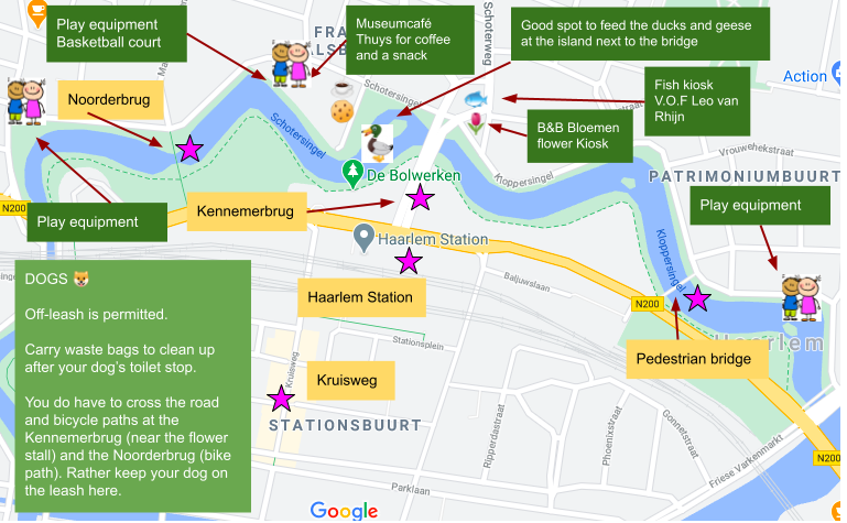 Descriptive map of De Bolwerken park in Haarlem.