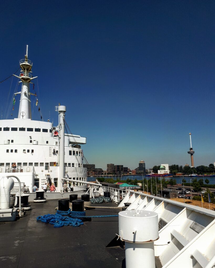 The SS Rotterdam, a former cruise ship now permanently moored in Rotterdam.